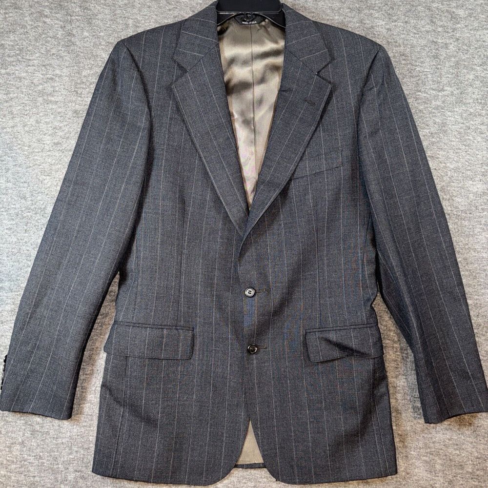 Polo University Club Ralph Lauren Charcoal Gray Pinstripe Wool Blazer Coat 40L